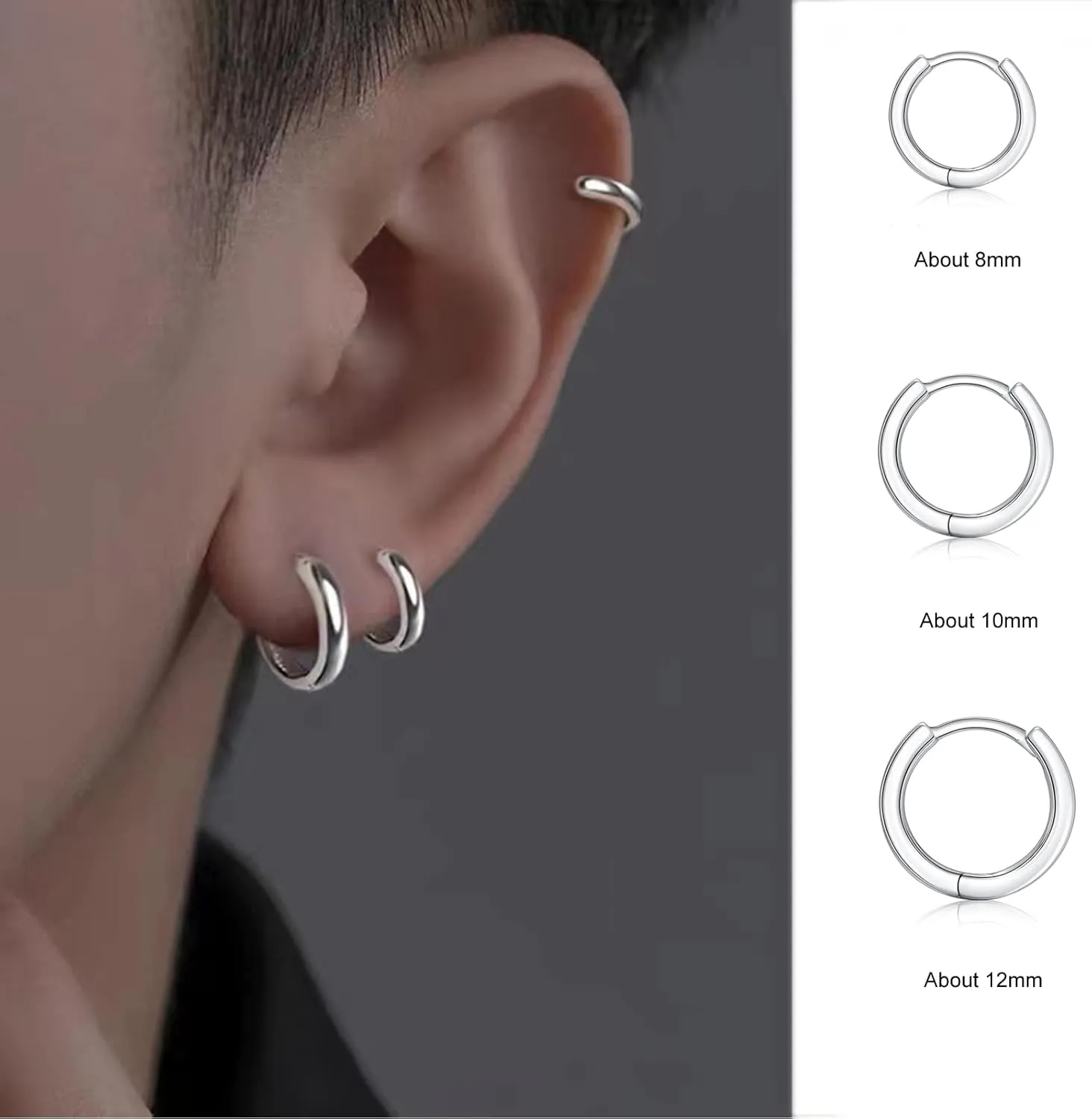 Small Silver Hoop Earrings, Sterling Silver Hoop Earrings For Women Hypoallergenic Earrings Tiny Huggie Hoop Silver Earrings Set For Men 3 Pairs