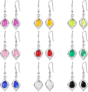 Small Teardrop Earrings for Women Trendy Colorful Dainty Crystal Dangle Earrings Set Silver Vintage Boho Drop Earrings Jewelry