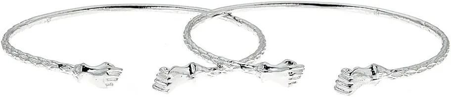 Solid .925 Sterling Silver Small Fist Bangles, 1 pair