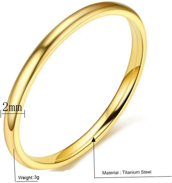 Solid Gold Wedding Band Ring for Women in Rose Gold, Silver, Yellow Gold Women Plain Dome Polished 1mm Thin