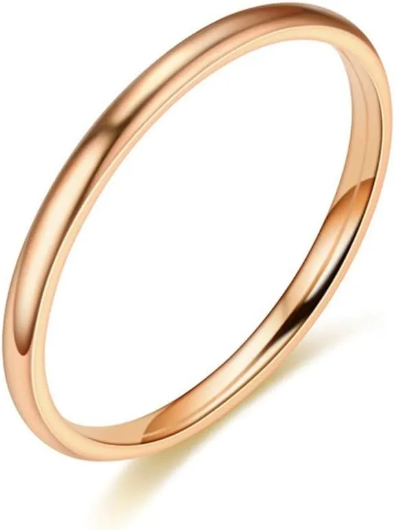 Solid Gold Wedding Band Ring for Women in Rose Gold, Silver, Yellow Gold Women Plain Dome Polished 1mm Thin
