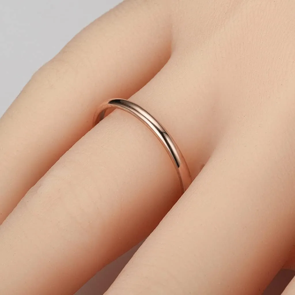 Solid Gold Wedding Band Ring for Women in Rose Gold, Silver, Yellow Gold Women Plain Dome Polished 1mm Thin