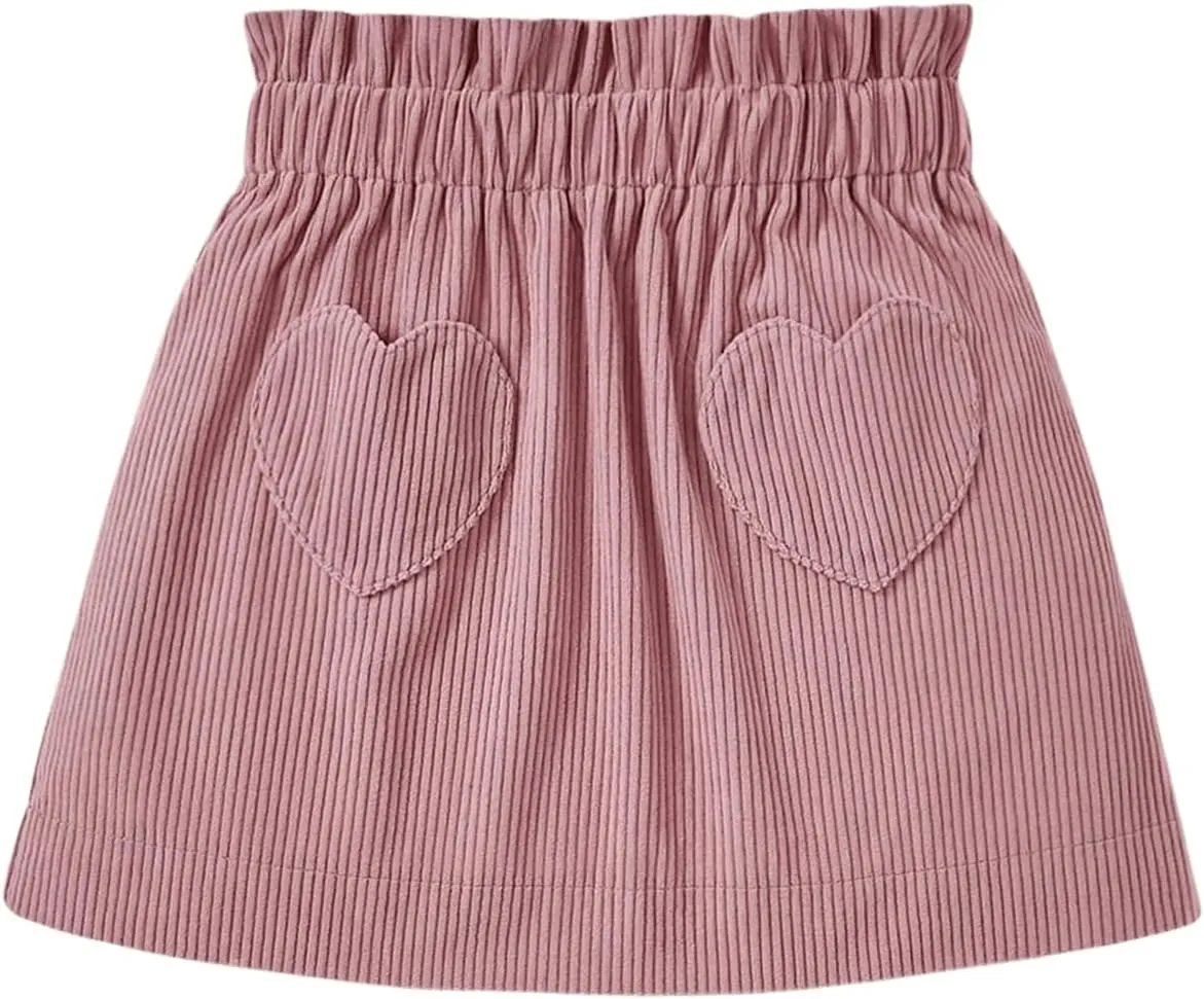 SOLY HUX Toddler Girl's Cute Corduroy Skirts Ruffle Trim Elastic Waist Straight Short Skirt with Pocket