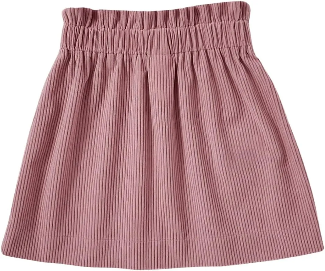 SOLY HUX Toddler Girl's Cute Corduroy Skirts Ruffle Trim Elastic Waist Straight Short Skirt with Pocket