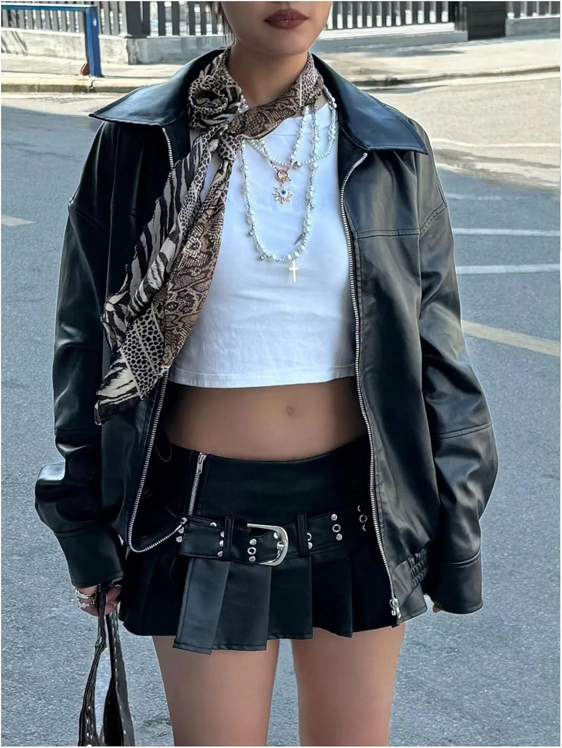 SOLY HUX Women's PU Leather Zip Up Jacket Motorcycle Baggy Bomber Coats Winter Clothes