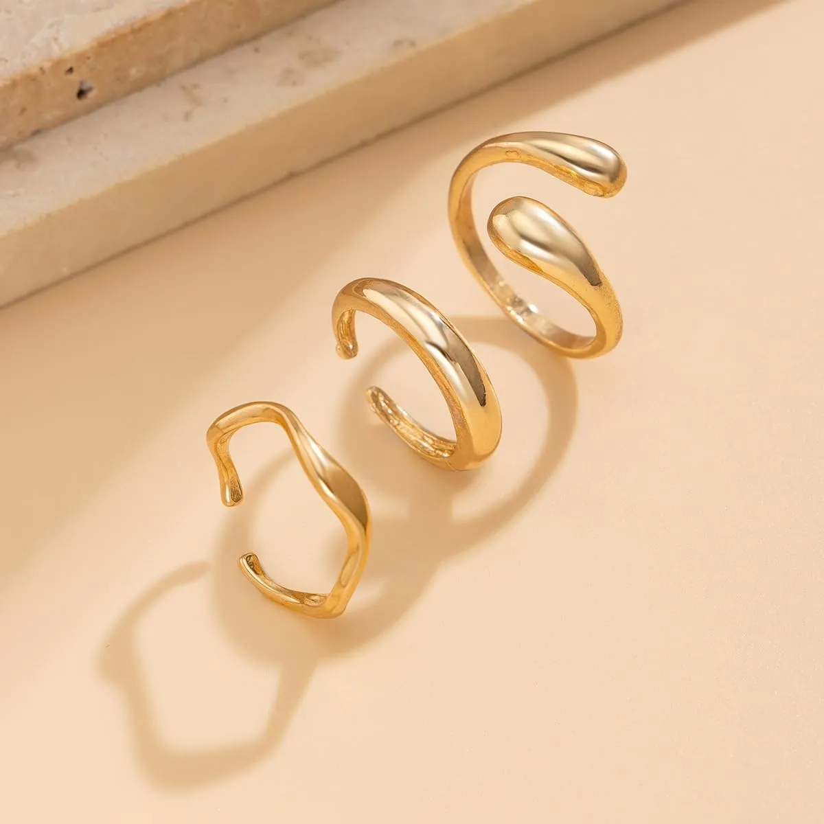 Sora Tuki Chunky Gold Rings Set for Women Trendy Ring Chunky Silver Rings for Women Big Chunky Rings Thick Rings Gold Statement Rings for Women Fashion Rings Chunky Gold Jewelry Dome Silver Rings Set