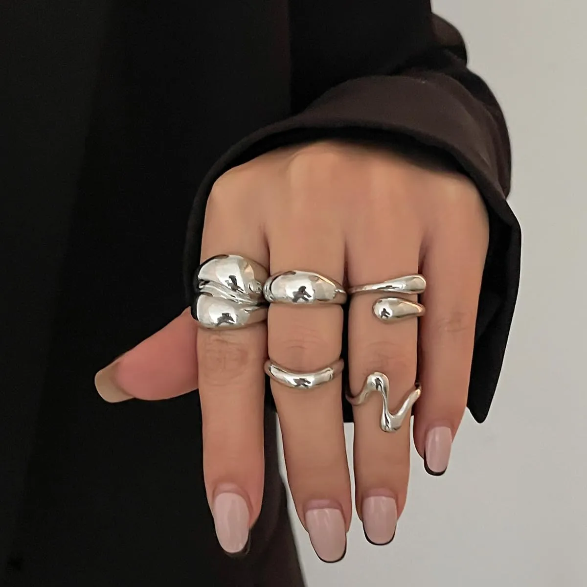 Sora Tuki Chunky Gold Rings Set for Women Trendy Ring Chunky Silver Rings for Women Big Chunky Rings Thick Rings Gold Statement Rings for Women Fashion Rings Chunky Gold Jewelry Dome Silver Rings Set