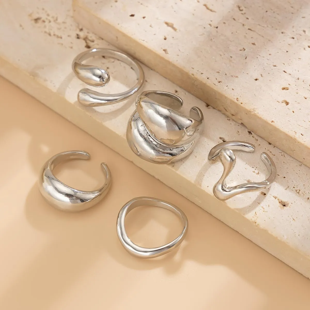 Sora Tuki Chunky Gold Rings Set for Women Trendy Ring Chunky Silver Rings for Women Big Chunky Rings Thick Rings Gold Statement Rings for Women Fashion Rings Chunky Gold Jewelry Dome Silver Rings Set