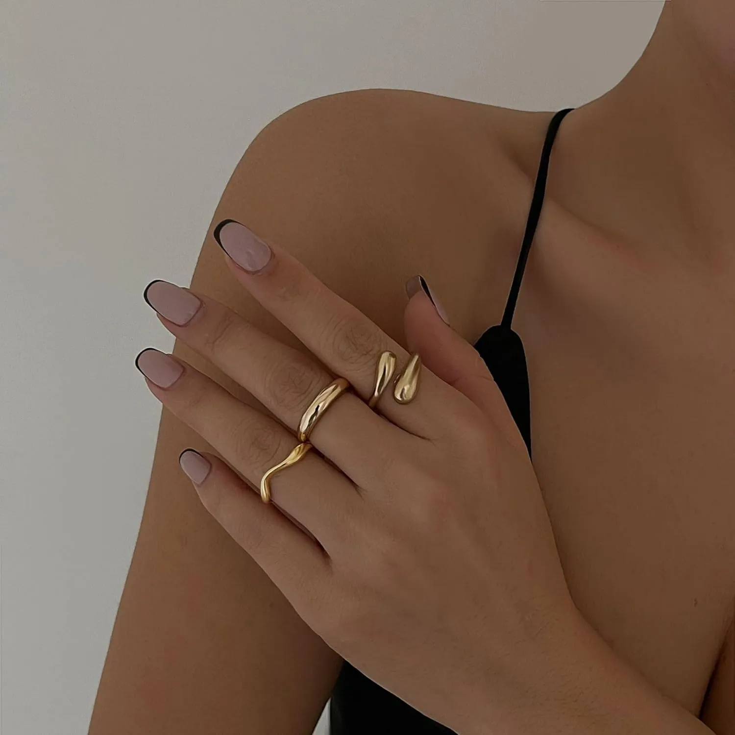Sora Tuki Chunky Gold Rings Set for Women Trendy Ring Chunky Silver Rings for Women Big Chunky Rings Thick Rings Gold Statement Rings for Women Fashion Rings Chunky Gold Jewelry Dome Silver Rings Set
