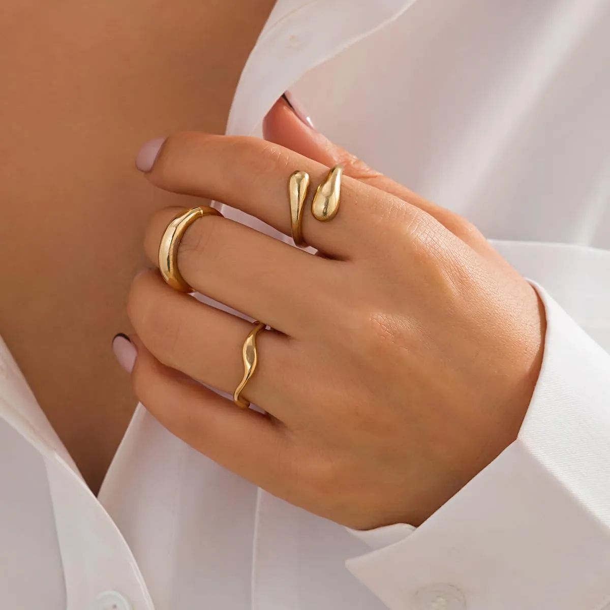 Sora Tuki Chunky Gold Rings Set for Women Trendy Ring Chunky Silver Rings for Women Big Chunky Rings Thick Rings Gold Statement Rings for Women Fashion Rings Chunky Gold Jewelry Dome Silver Rings Set