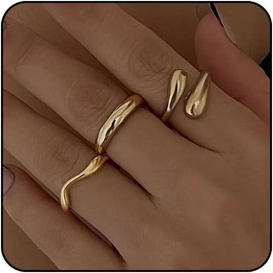 Sora Tuki Chunky Gold Rings Set for Women Trendy Ring Chunky Silver Rings for Women Big Chunky Rings Thick Rings Gold Statement Rings for Women Fashion Rings Chunky Gold Jewelry Dome Silver Rings Set