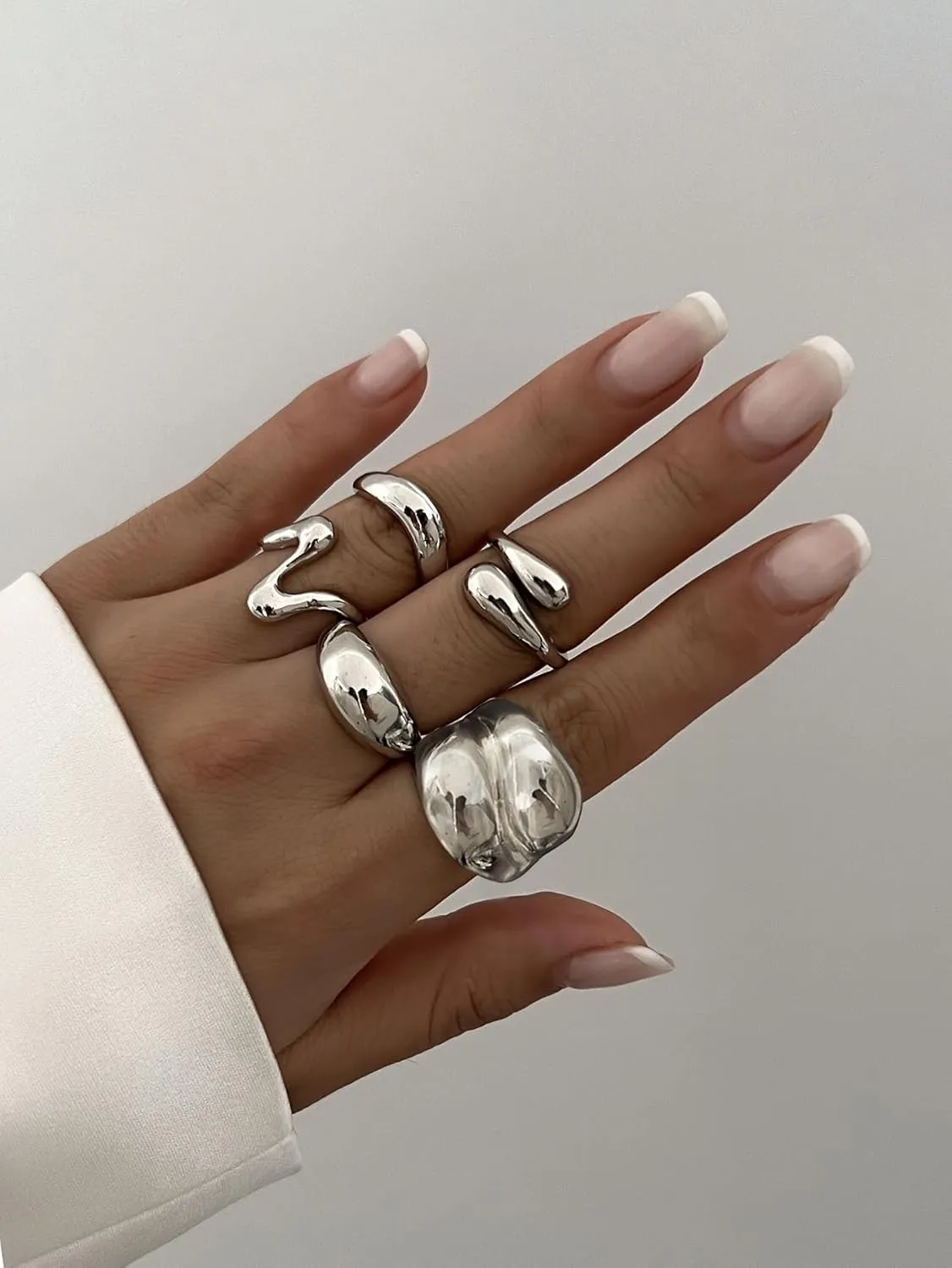Sora Tuki Chunky Gold Rings Set for Women Trendy Ring Chunky Silver Rings for Women Big Chunky Rings Thick Rings Gold Statement Rings for Women Fashion Rings Chunky Gold Jewelry Dome Silver Rings Set