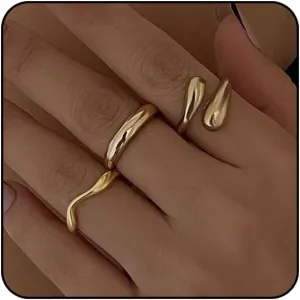 Sora Tuki Chunky Gold Rings Set for Women Trendy Ring Chunky Silver Rings for Women Big Chunky Rings Thick Rings Gold Statement Rings for Women Fashion Rings Chunky Gold Jewelry Dome Silver Rings Set