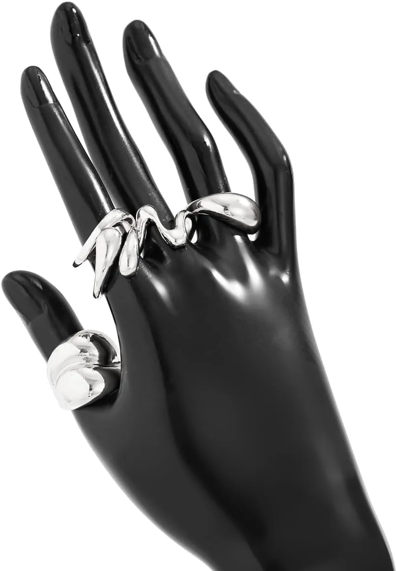 Sora Tuki Chunky Gold Rings Set for Women Trendy Ring Chunky Silver Rings for Women Big Chunky Rings Thick Rings Gold Statement Rings for Women Fashion Rings Chunky Gold Jewelry Dome Silver Rings Set