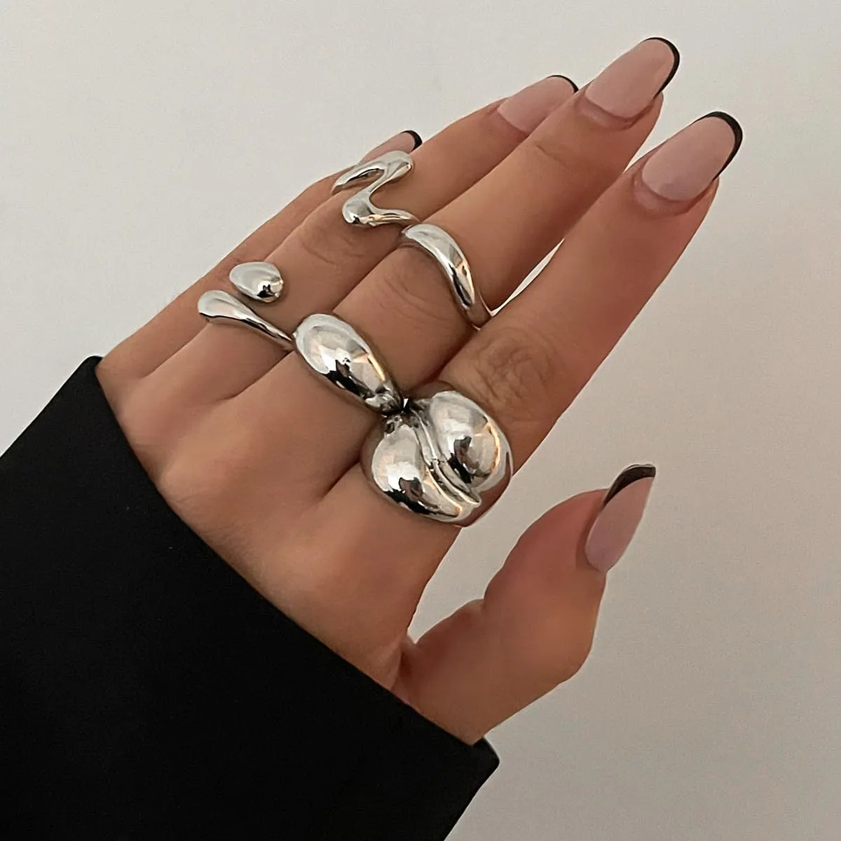 Sora Tuki Chunky Gold Rings Set for Women Trendy Ring Chunky Silver Rings for Women Big Chunky Rings Thick Rings Gold Statement Rings for Women Fashion Rings Chunky Gold Jewelry Dome Silver Rings Set