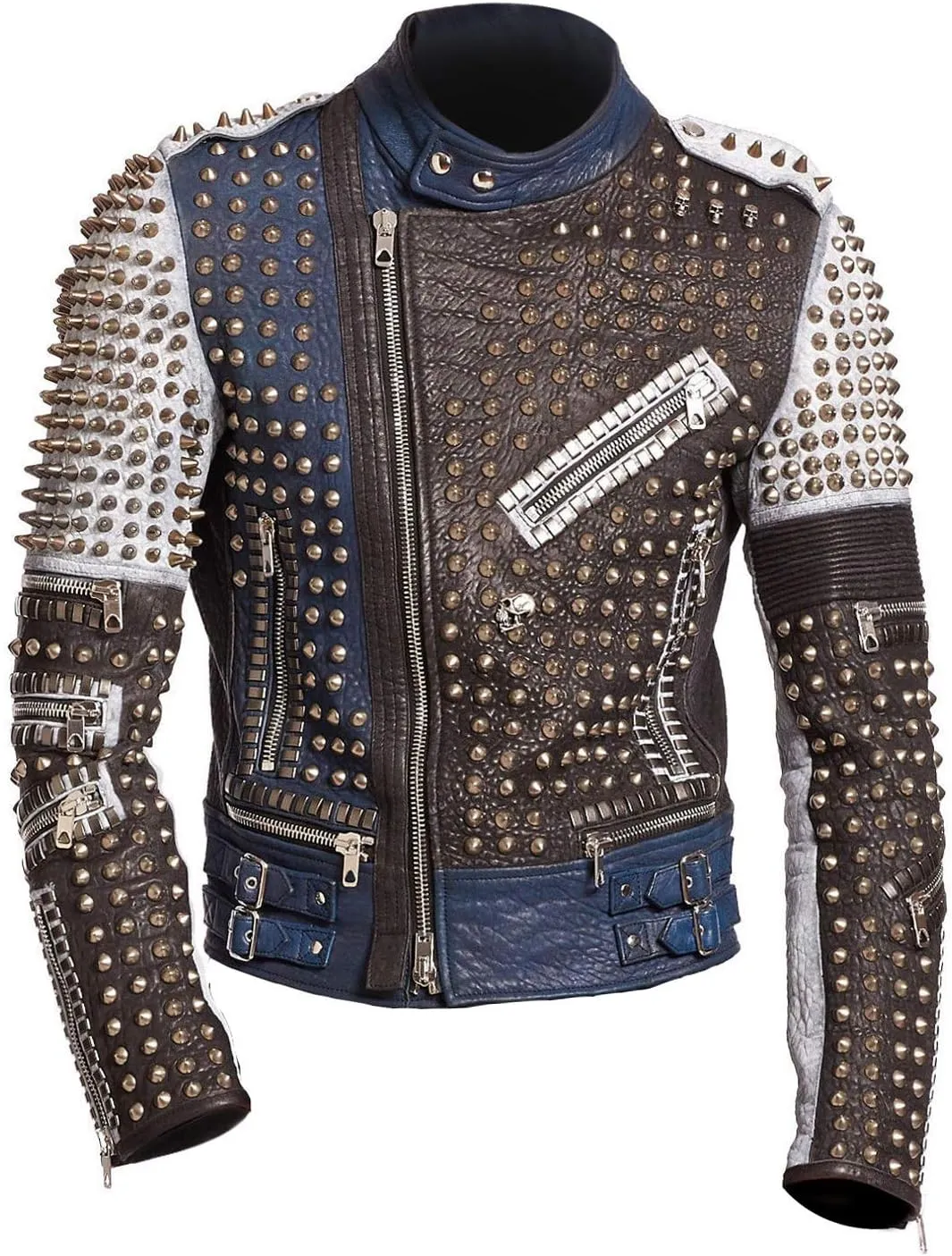SpazeUp Mens Studded Leather Jacket - Motorcycle Leather Jacket With Spikes - Studded Spiked Leather Jackets Men