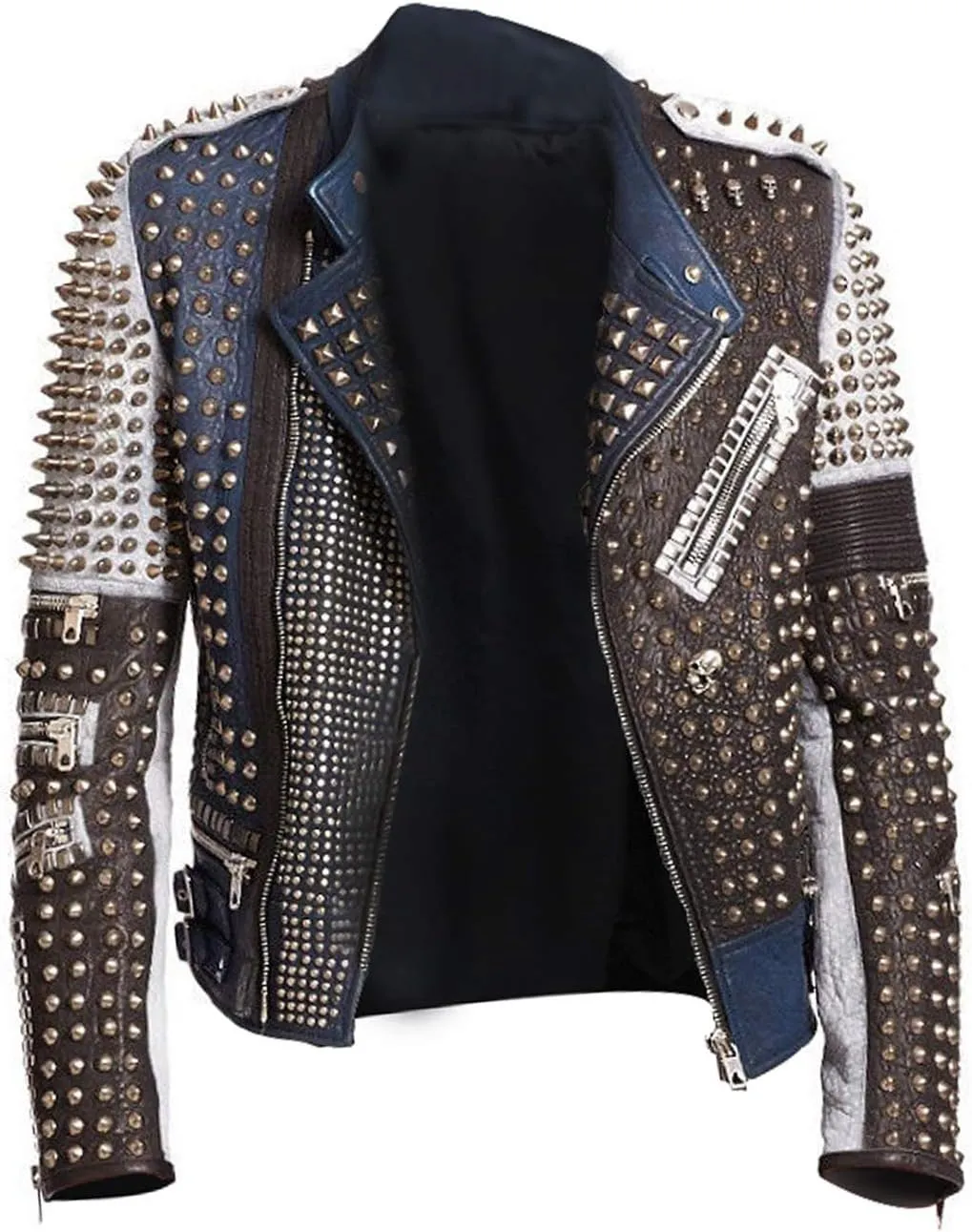 SpazeUp Mens Studded Leather Jacket - Motorcycle Leather Jacket With Spikes - Studded Spiked Leather Jackets Men