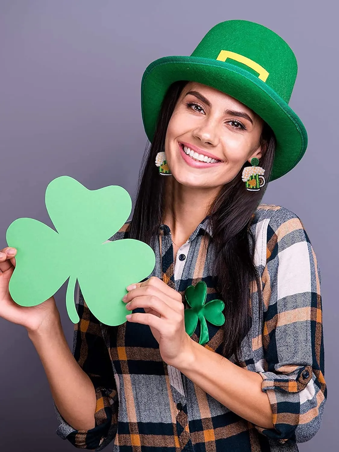 St Patricks Day Earrings Dangling Beaded Green Shamrock Earrings Handmade Lucky Clover Beer Glass Leprechaun Teardrop Drop Dangle Earrings Funny Irish Holiday Jewelry Gift for Women