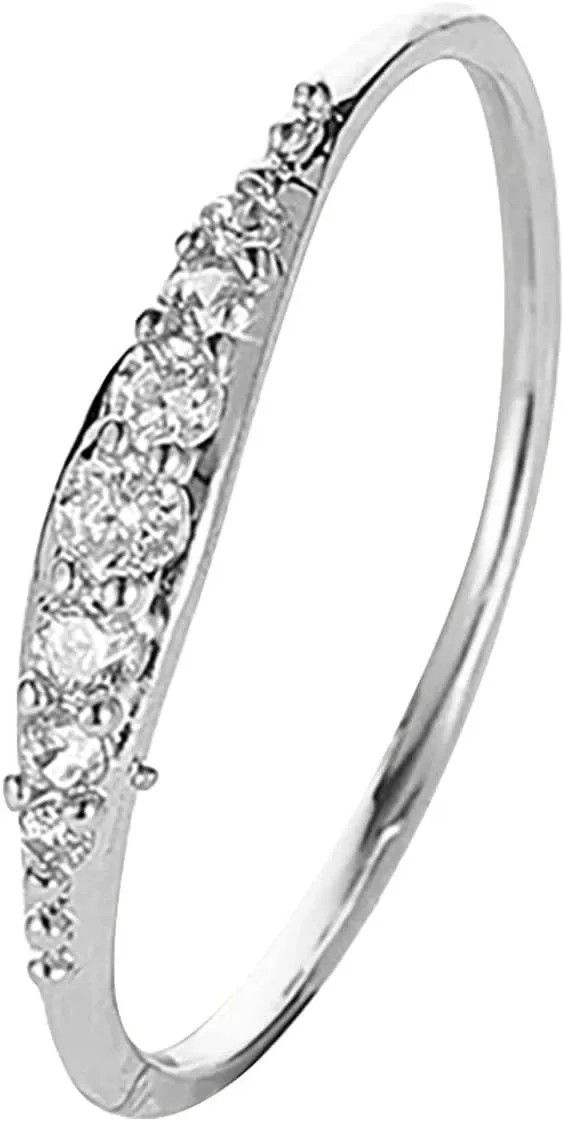 Stackable Gold Plated 925 Sterling Silver Rings for Women,Dainty Thin Cubic Zirconia Wedding Bands Engagement Jewelry Gifts