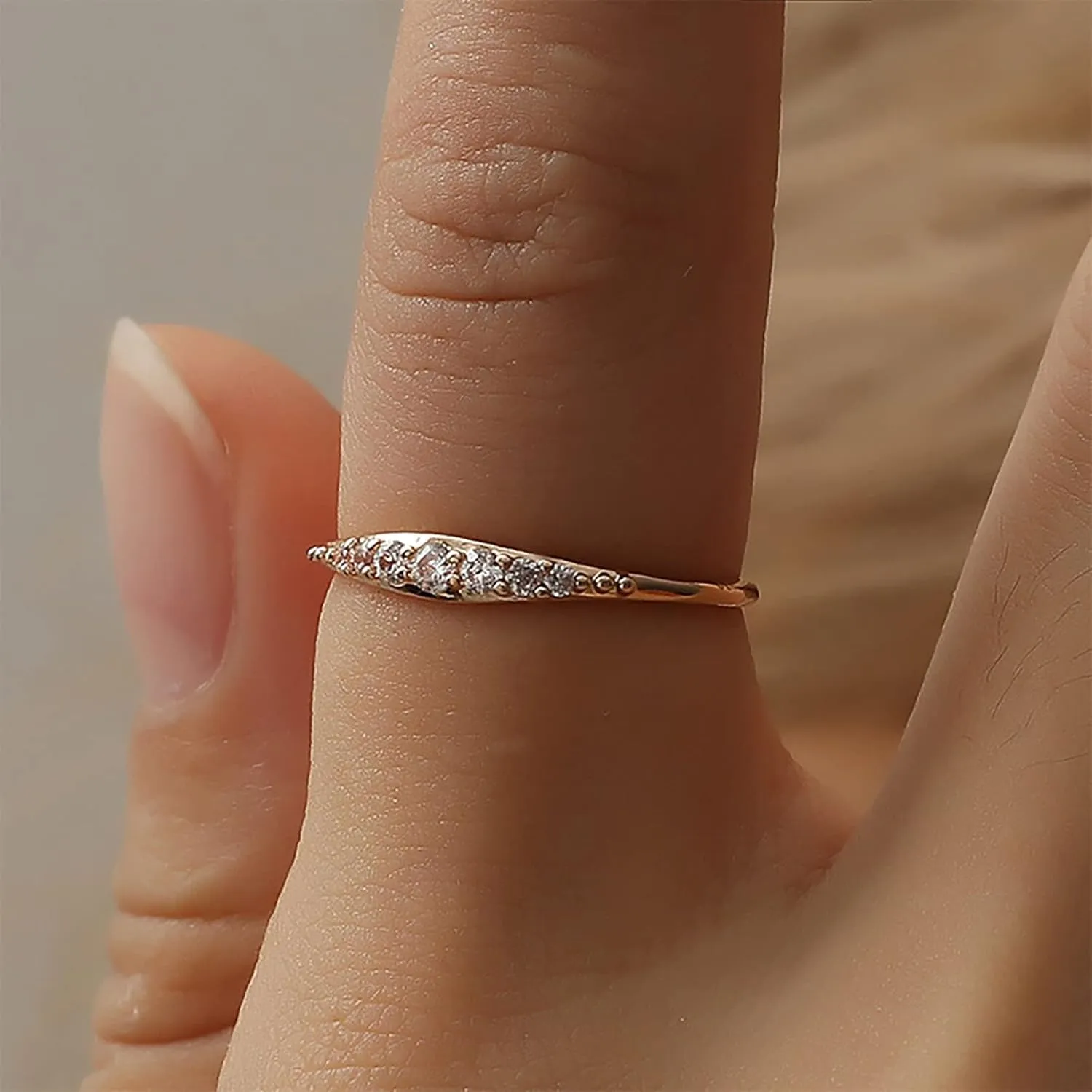 Stackable Gold Plated 925 Sterling Silver Rings for Women,Dainty Thin Cubic Zirconia Wedding Bands Engagement Jewelry Gifts