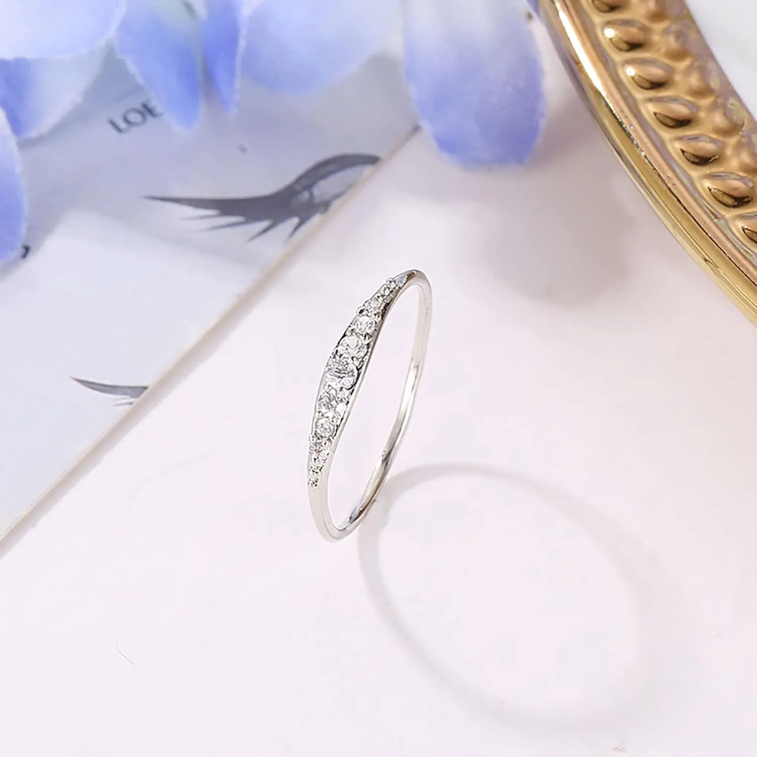 Stackable Gold Plated 925 Sterling Silver Rings for Women,Dainty Thin Cubic Zirconia Wedding Bands Engagement Jewelry Gifts