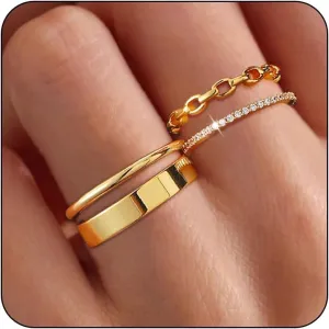 Stackable Gold Rings for Women Dainty 14K Gold Plated Thin Ring Set Non Tarnish Thumb Bands Gold Jewelry Gifts Statement Gold Knuckle Rings Size 6-11