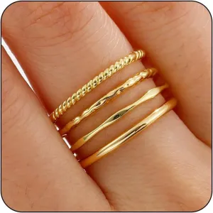 Stackable Gold Rings for Women Dainty 14K Gold Plated Thin Ring Set Non Tarnish Thumb Bands Gold Jewelry Gifts Statement Gold Knuckle Rings Size 6-11