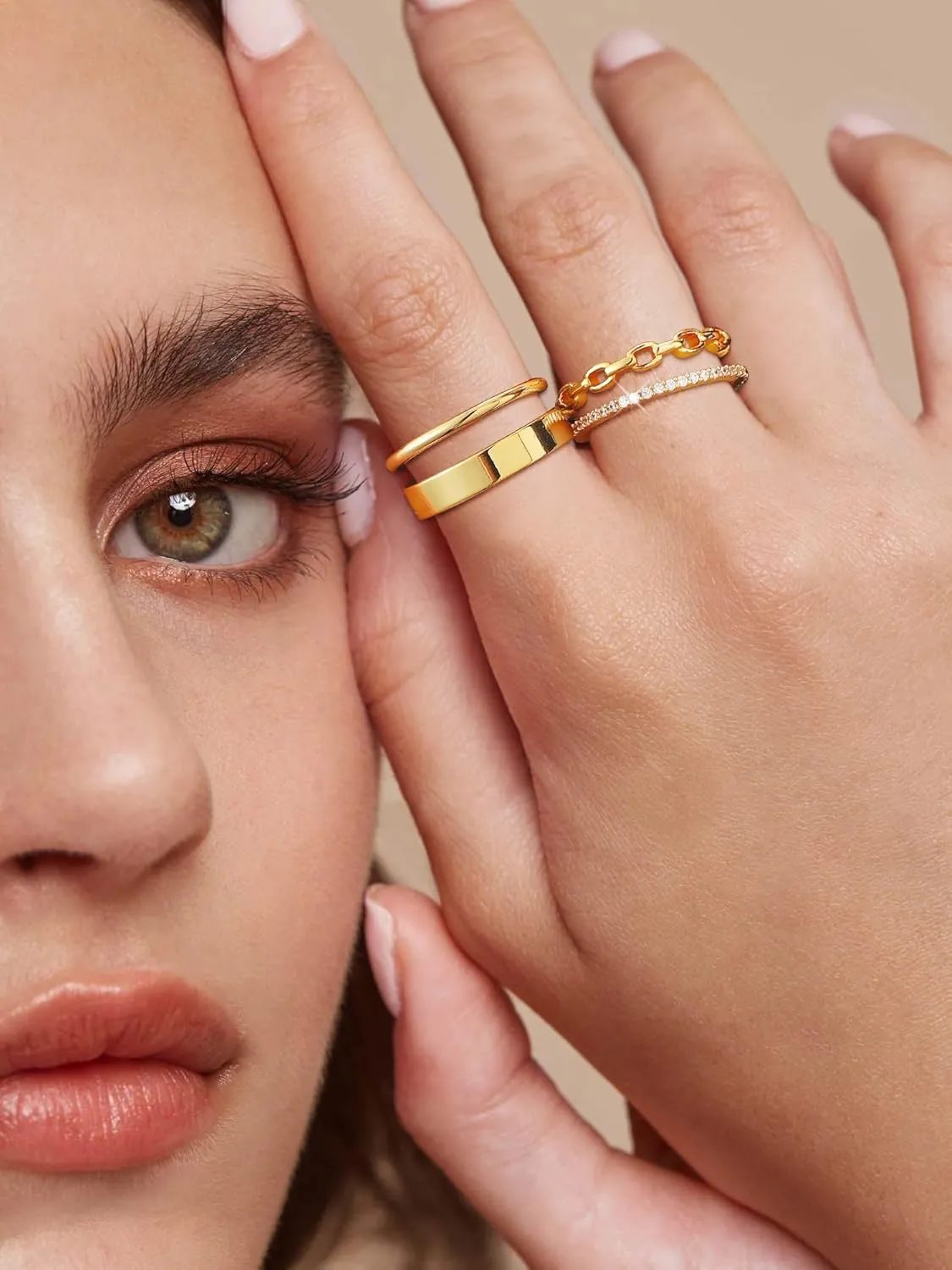 Stackable Gold Rings for Women Dainty 14K Gold Plated Thin Ring Set Non Tarnish Thumb Bands Gold Jewelry Gifts Statement Gold Knuckle Rings Size 6-11