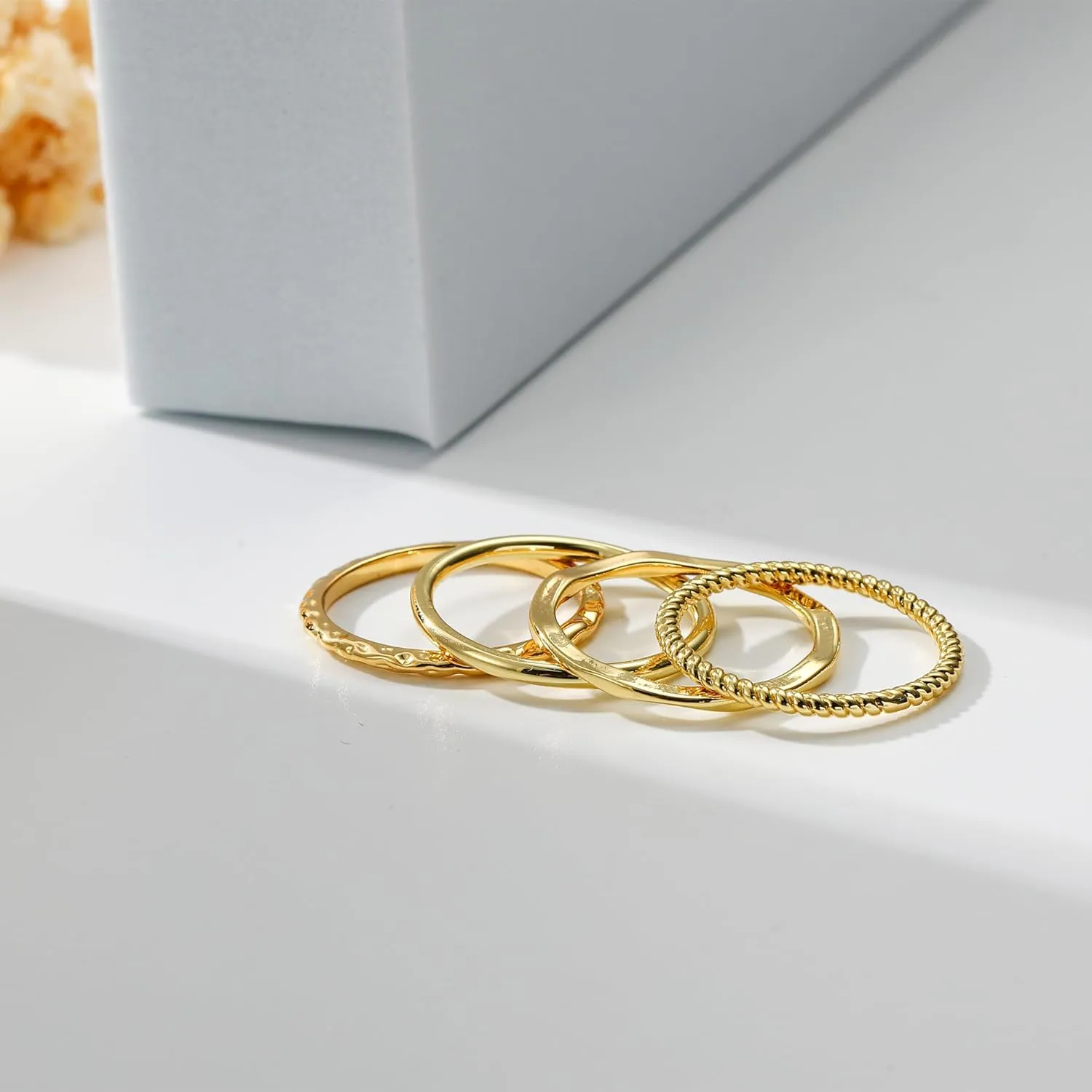 Stackable Gold Rings for Women Dainty 14K Gold Plated Thin Ring Set Non Tarnish Thumb Bands Gold Jewelry Gifts Statement Gold Knuckle Rings Size 6-11