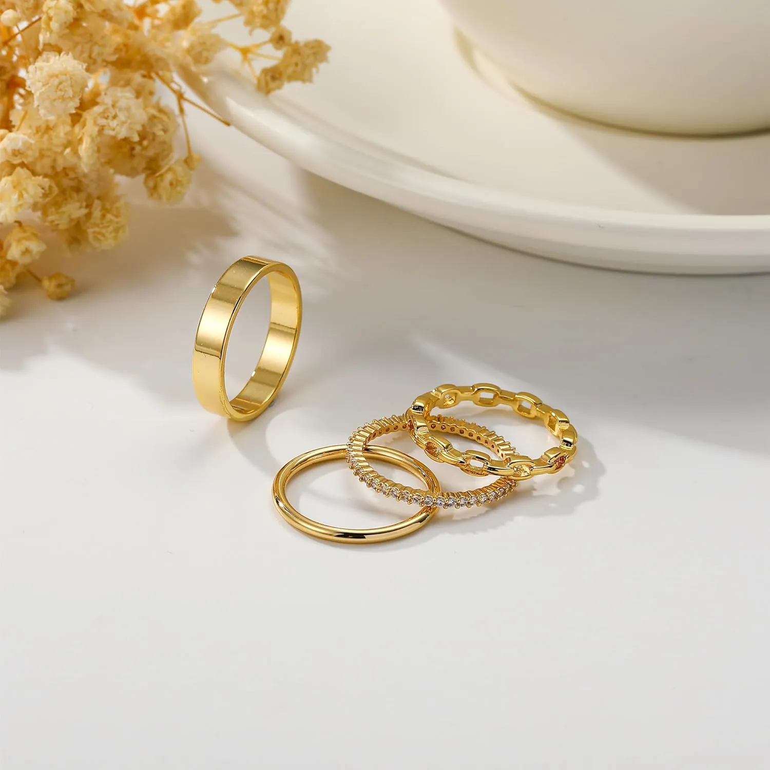 Stackable Gold Rings for Women Dainty 14K Gold Plated Thin Ring Set Non Tarnish Thumb Bands Gold Jewelry Gifts Statement Gold Knuckle Rings Size 6-11