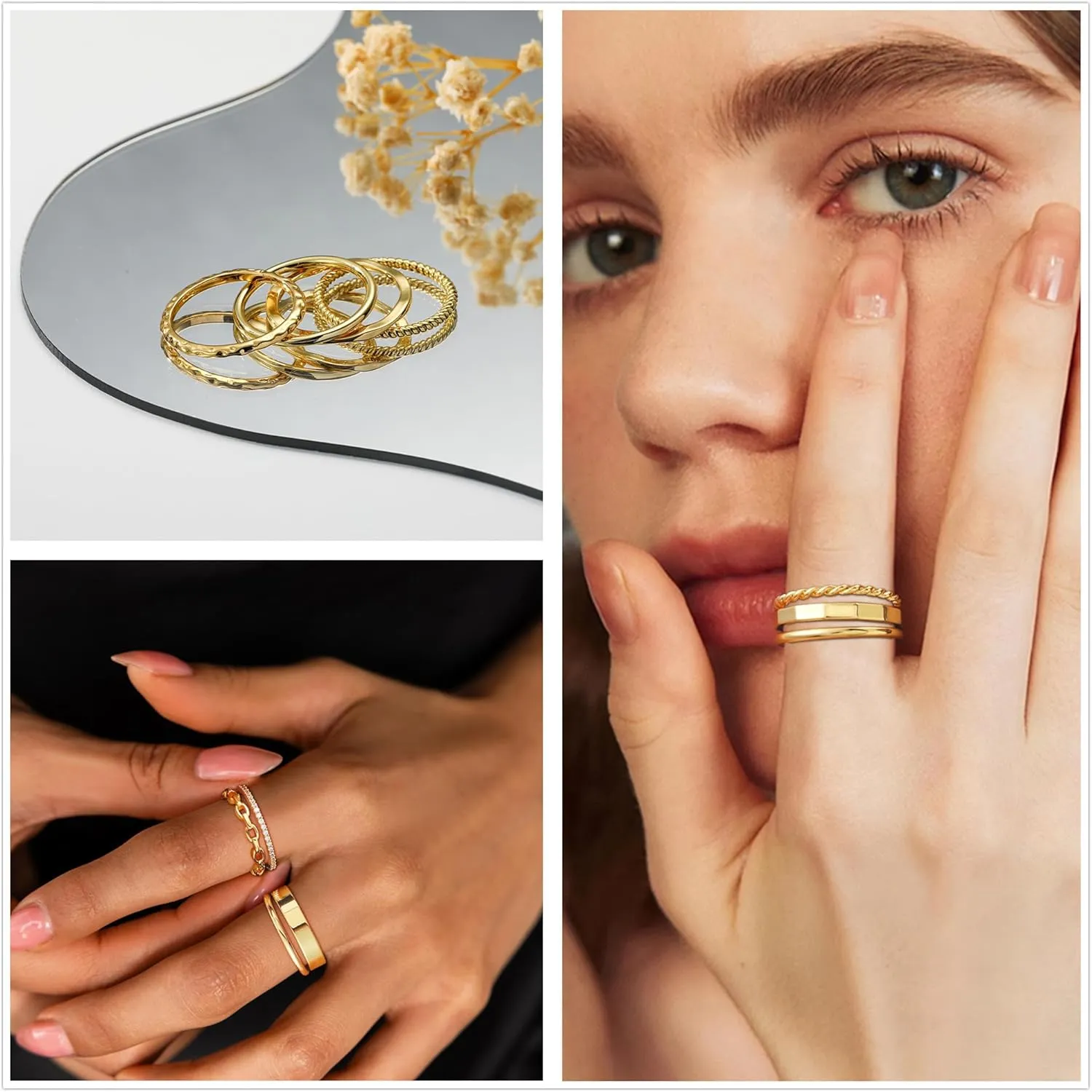 Stackable Gold Rings for Women Dainty 14K Gold Plated Thin Ring Set Non Tarnish Thumb Bands Gold Jewelry Gifts Statement Gold Knuckle Rings Size 6-11