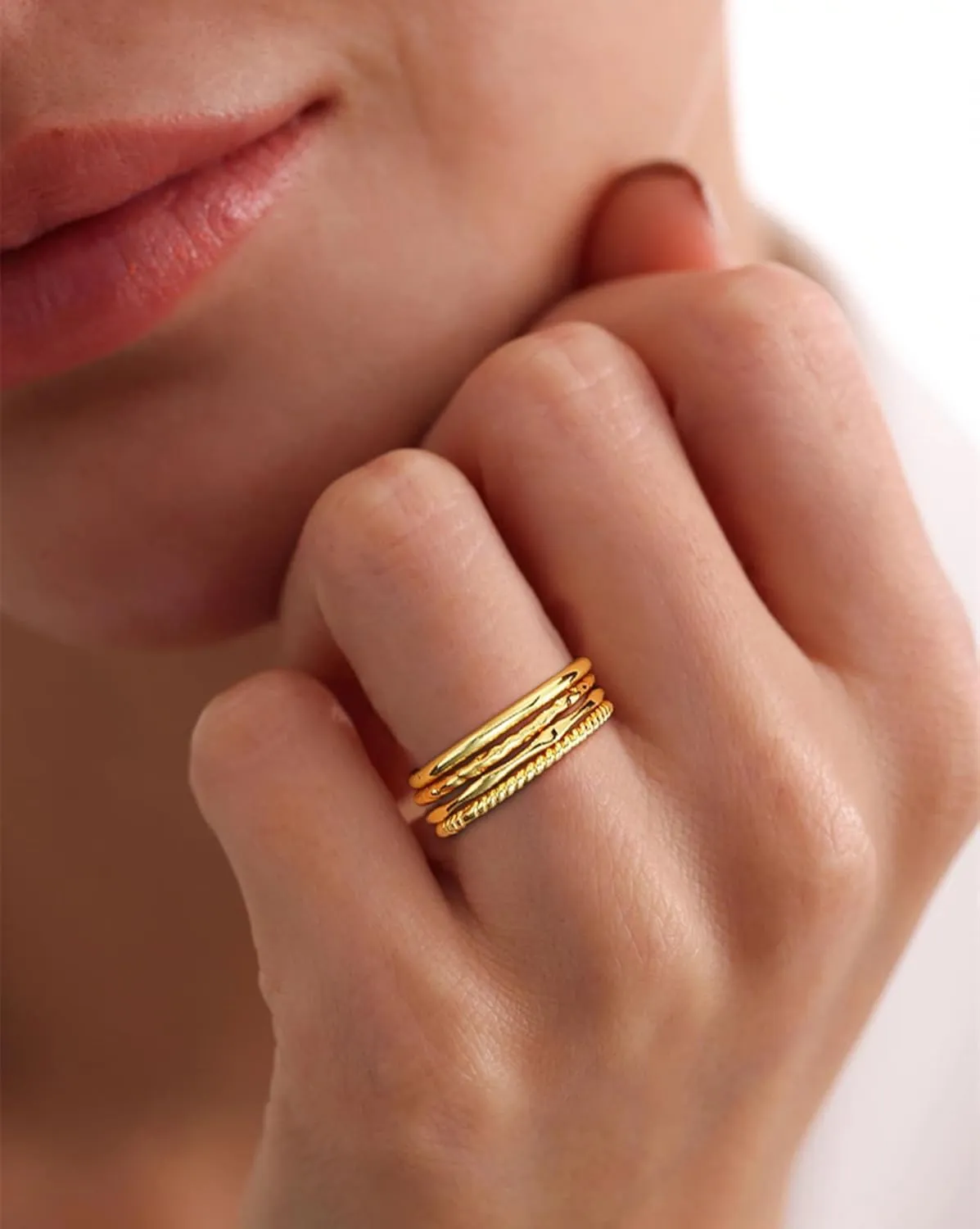 Stackable Gold Rings for Women Dainty 14K Gold Plated Thin Ring Set Non Tarnish Thumb Bands Gold Jewelry Gifts Statement Gold Knuckle Rings Size 6-11