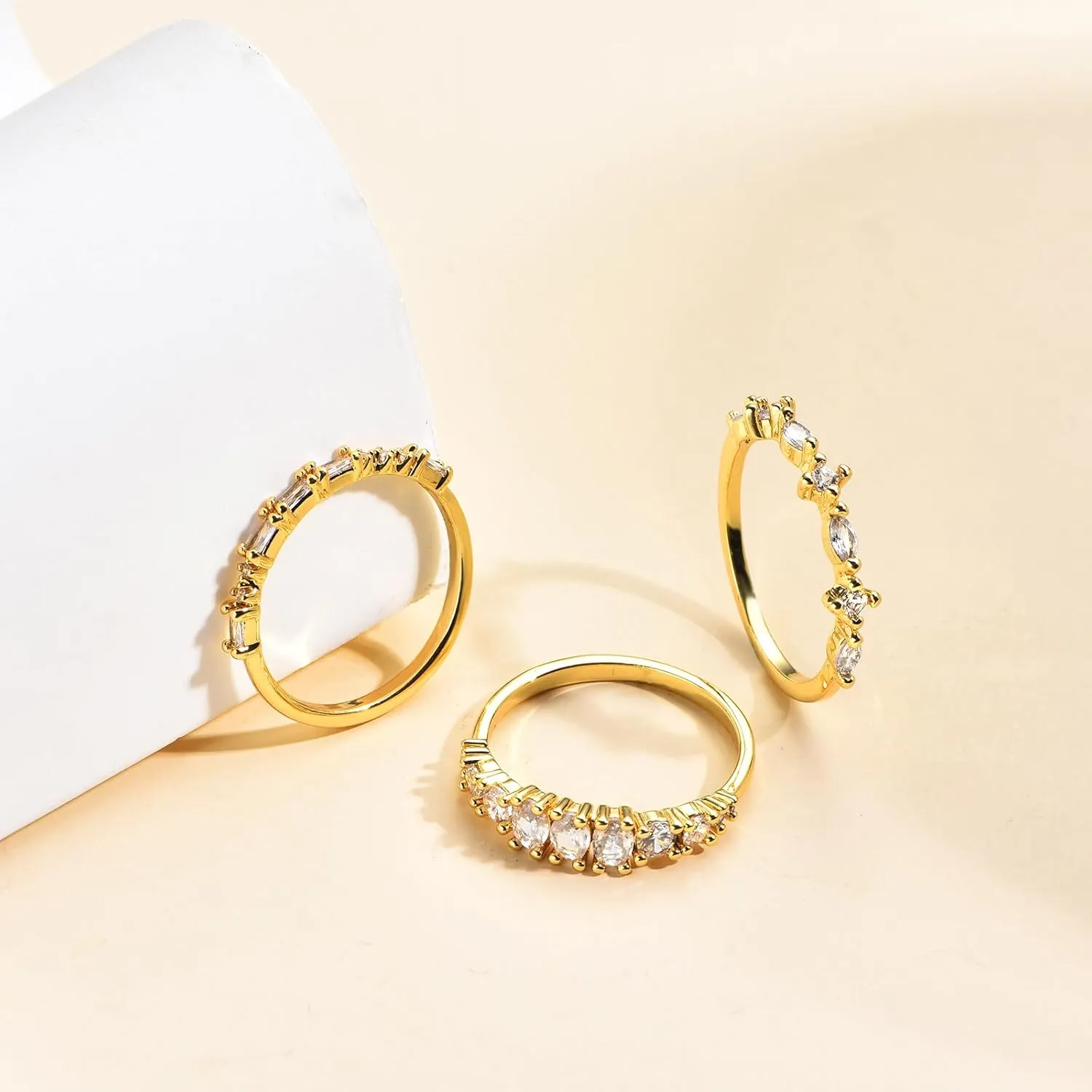 Stackable Gold Rings for Women Non Tarnish Dainty 14K Gold Plated 3PCS Knuckle Rings Set Cubic Zirconia Thumb Rings Trendy Statement Promise Wedding Bands Engagement Rings Size 6 7 8 9 10