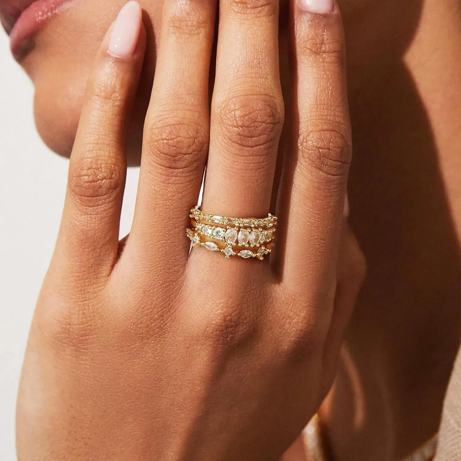 Stackable Gold Rings for Women Non Tarnish Dainty 14K Gold Plated 3PCS Knuckle Rings Set Cubic Zirconia Thumb Rings Trendy Statement Promise Wedding Bands Engagement Rings Size 6 7 8 9 10