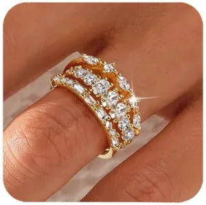 Stackable Gold Rings for Women Non Tarnish Dainty 14K Gold Plated 3PCS Knuckle Rings Set Cubic Zirconia Thumb Rings Trendy Statement Promise Wedding Bands Engagement Rings Size 6 7 8 9 10