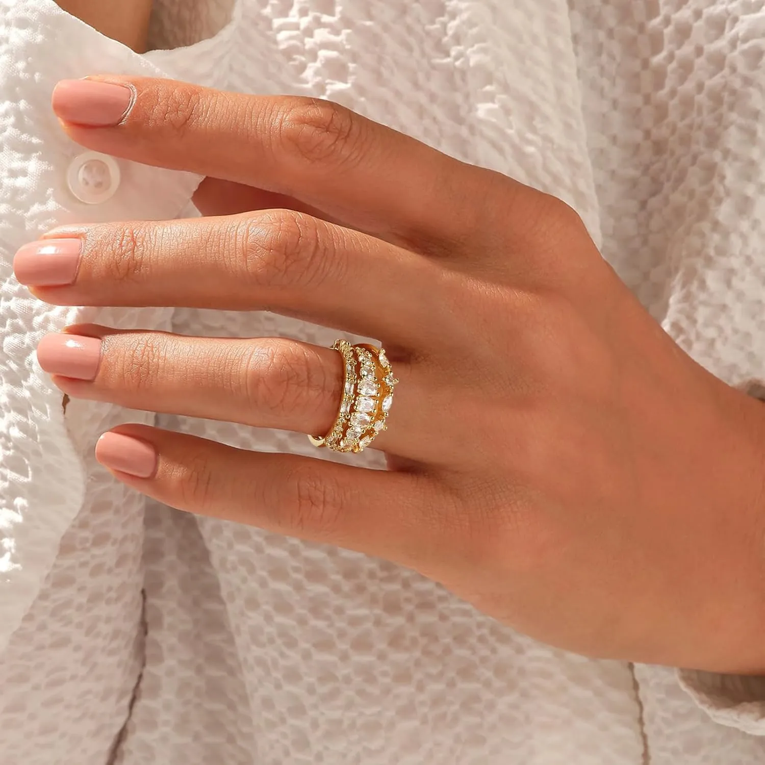 Stackable Gold Rings for Women Non Tarnish Dainty 14K Gold Plated 3PCS Knuckle Rings Set Cubic Zirconia Thumb Rings Trendy Statement Promise Wedding Bands Engagement Rings Size 6 7 8 9 10