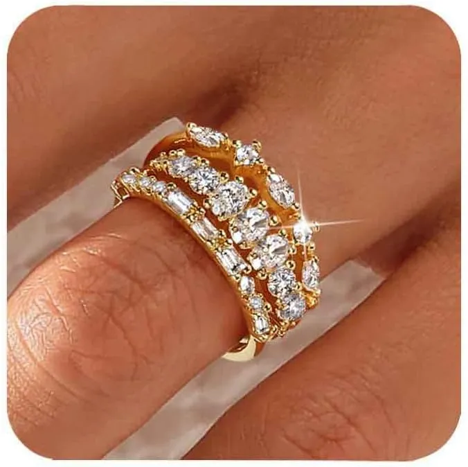 Stackable Gold Rings for Women Non Tarnish Dainty 14K Gold Plated 3PCS Knuckle Rings Set Cubic Zirconia Thumb Rings Trendy Statement Promise Wedding Bands Engagement Rings Size 6 7 8 9 10