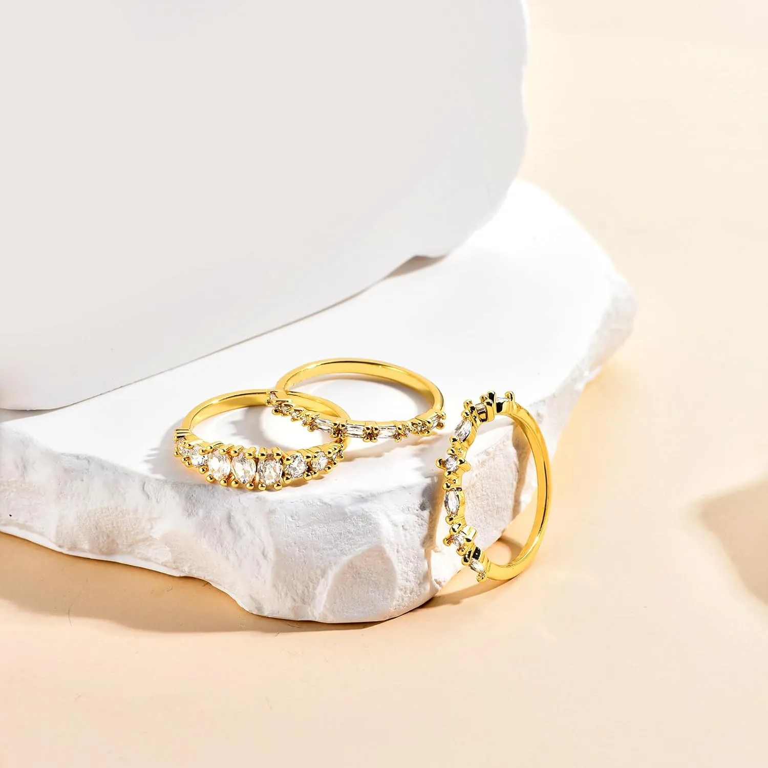 Stackable Gold Rings for Women Non Tarnish Dainty 14K Gold Plated 3PCS Knuckle Rings Set Cubic Zirconia Thumb Rings Trendy Statement Promise Wedding Bands Engagement Rings Size 6 7 8 9 10