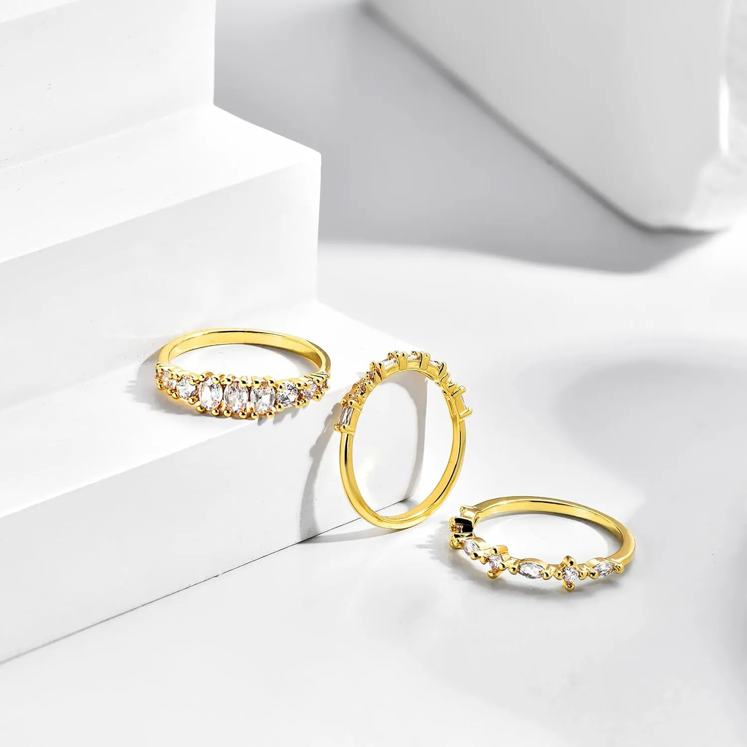 Stackable Gold Rings for Women Non Tarnish Dainty 14K Gold Plated 3PCS Knuckle Rings Set Cubic Zirconia Thumb Rings Trendy Statement Promise Wedding Bands Engagement Rings Size 6 7 8 9 10