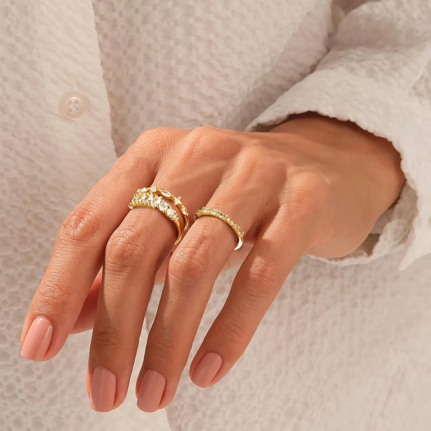 Stackable Gold Rings for Women Non Tarnish Dainty 14K Gold Plated 3PCS Knuckle Rings Set Cubic Zirconia Thumb Rings Trendy Statement Promise Wedding Bands Engagement Rings Size 6 7 8 9 10