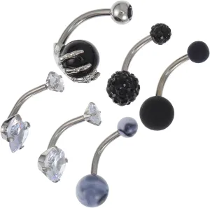 Stainless Steel Navel Rings Diamond 6 Pcs Belly Button Ring Set Safe for Beach Fashionable