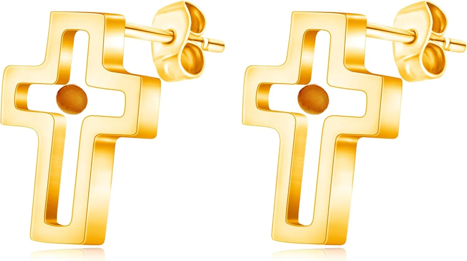 Stainless Steel Stud Earrings with Mustard Seed Heart/Hexagram/Cross/Four-Leaf Clover Patterns Women's Religious Inspired Jewelry Baptism Gift YA4792