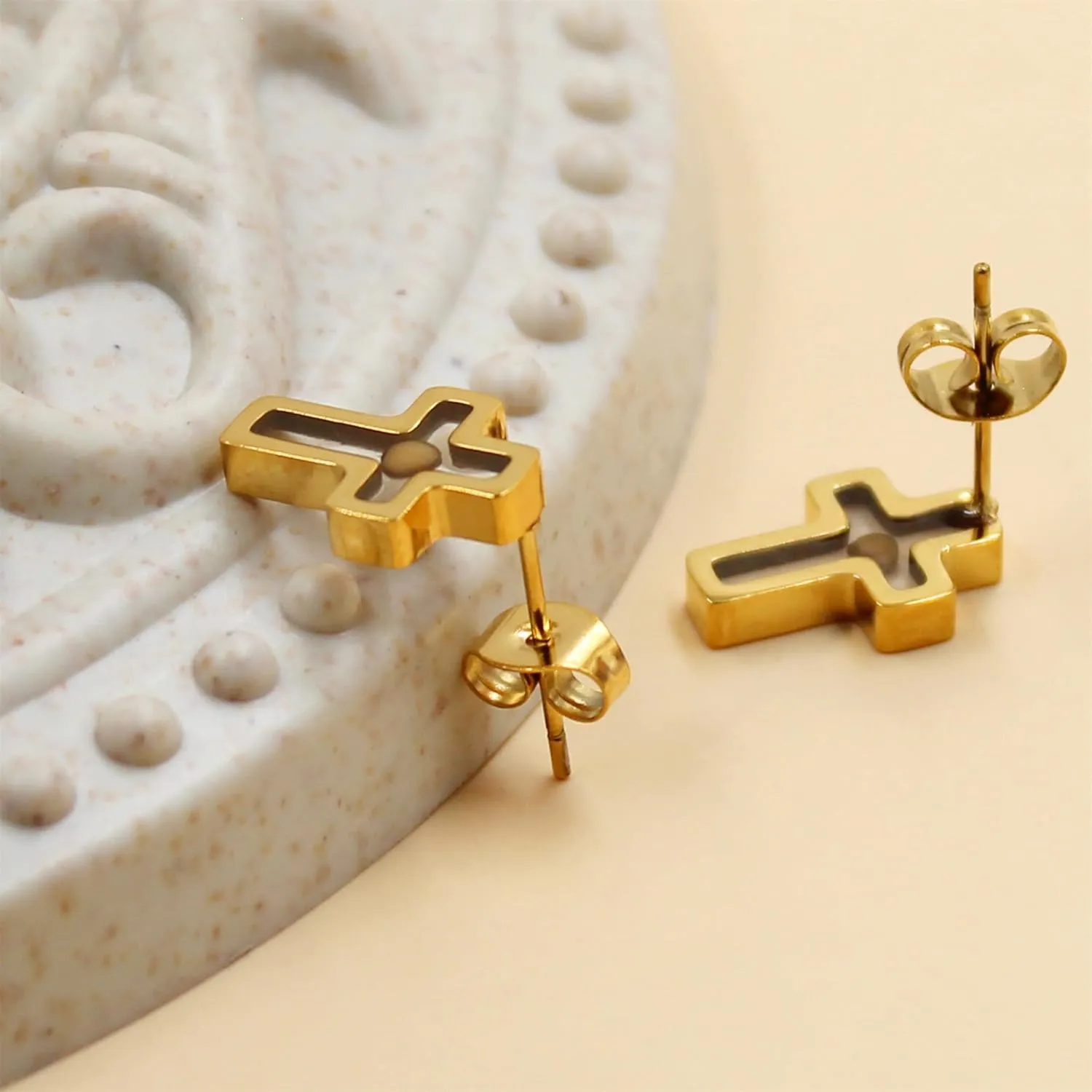 Stainless Steel Stud Earrings with Mustard Seed Heart/Hexagram/Cross/Four-Leaf Clover Patterns Women's Religious Inspired Jewelry Baptism Gift YA4792