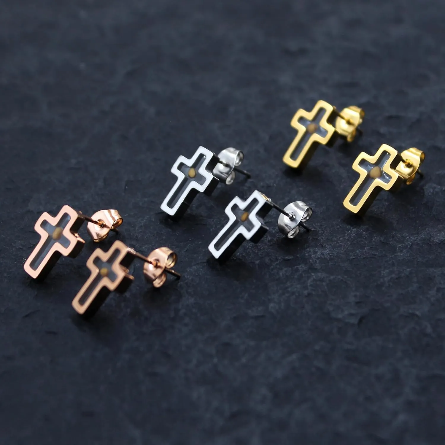 Stainless Steel Stud Earrings with Mustard Seed Heart/Hexagram/Cross/Four-Leaf Clover Patterns Women's Religious Inspired Jewelry Baptism Gift YA4792