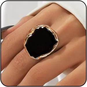 Statement Rings for Women Chunky Gold Rings for Women Black Big Rings for Women Unique Cocktail Rings 14k Gold Vintage Womens Statement Rings