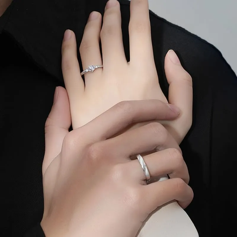 Sterling Silver Endless Love Matching Couple Rings for Him and Her Set, Adjustable S925 Silver Romantic Design Wedding Engagement Ring WuKong Ring