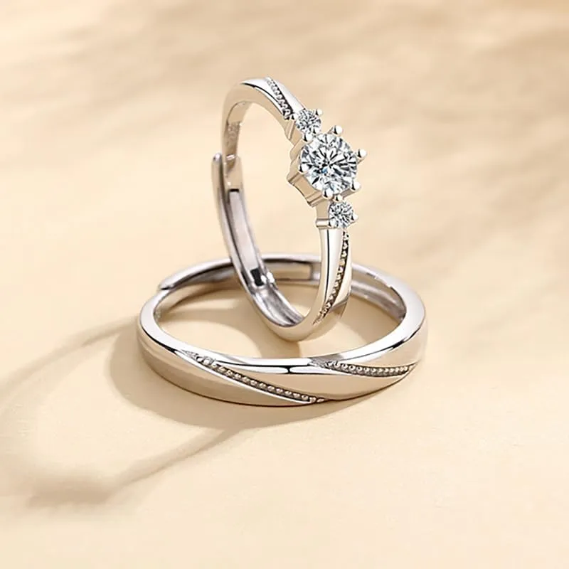 Sterling Silver Endless Love Matching Couple Rings for Him and Her Set, Adjustable S925 Silver Romantic Design Wedding Engagement Ring WuKong Ring