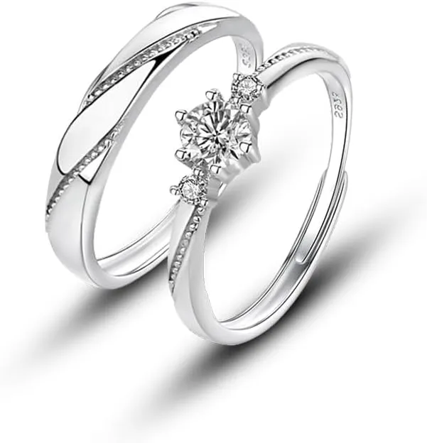 Sterling Silver Endless Love Matching Couple Rings for Him and Her Set, Adjustable S925 Silver Romantic Design Wedding Engagement Ring WuKong Ring