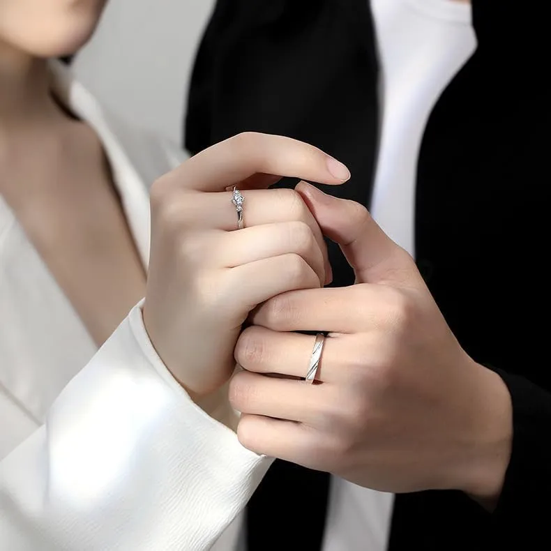 Sterling Silver Endless Love Matching Couple Rings for Him and Her Set, Adjustable S925 Silver Romantic Design Wedding Engagement Ring WuKong Ring