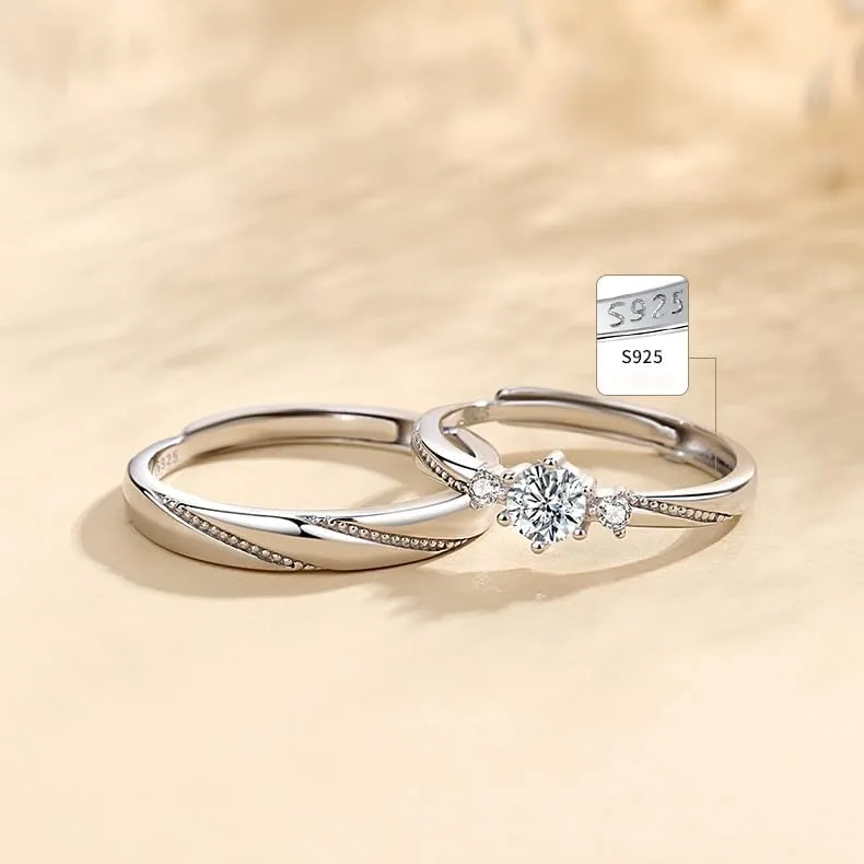 Sterling Silver Endless Love Matching Couple Rings for Him and Her Set, Adjustable S925 Silver Romantic Design Wedding Engagement Ring WuKong Ring